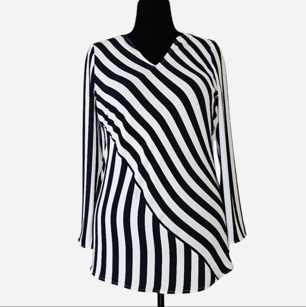CHICO'S Women's Size 1 (U.S Size 8/10) Navy/White Striped Long Sleeve Tunic